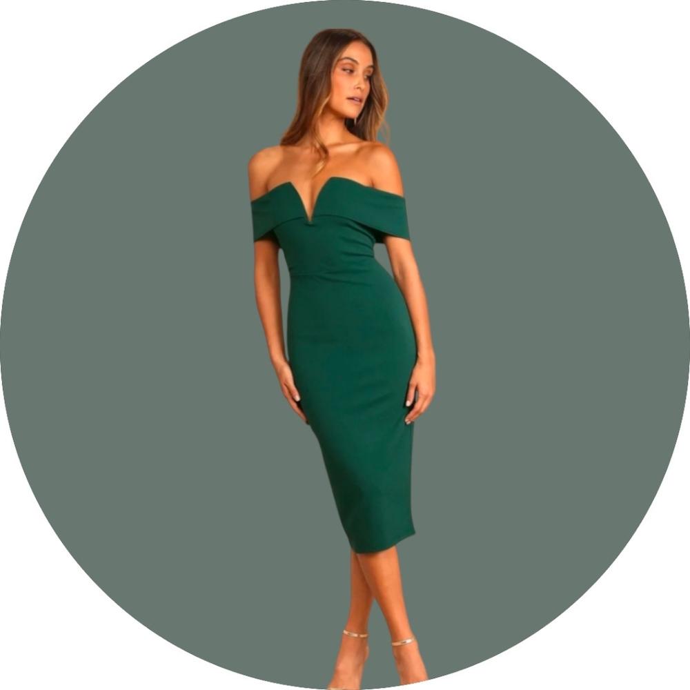 Lulu's Emerald Off-Shoulder Midi Dress